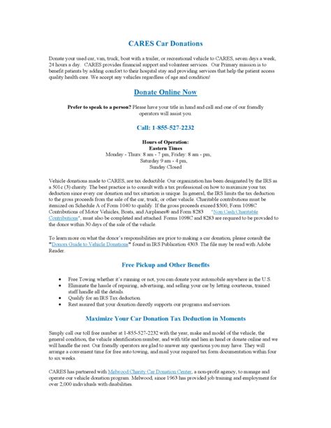 Car donation tax deduction information .